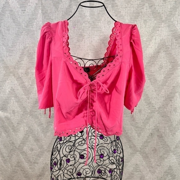 Milk & Honey pink puff sleeve cropped top size XL - Picture 1 of 9